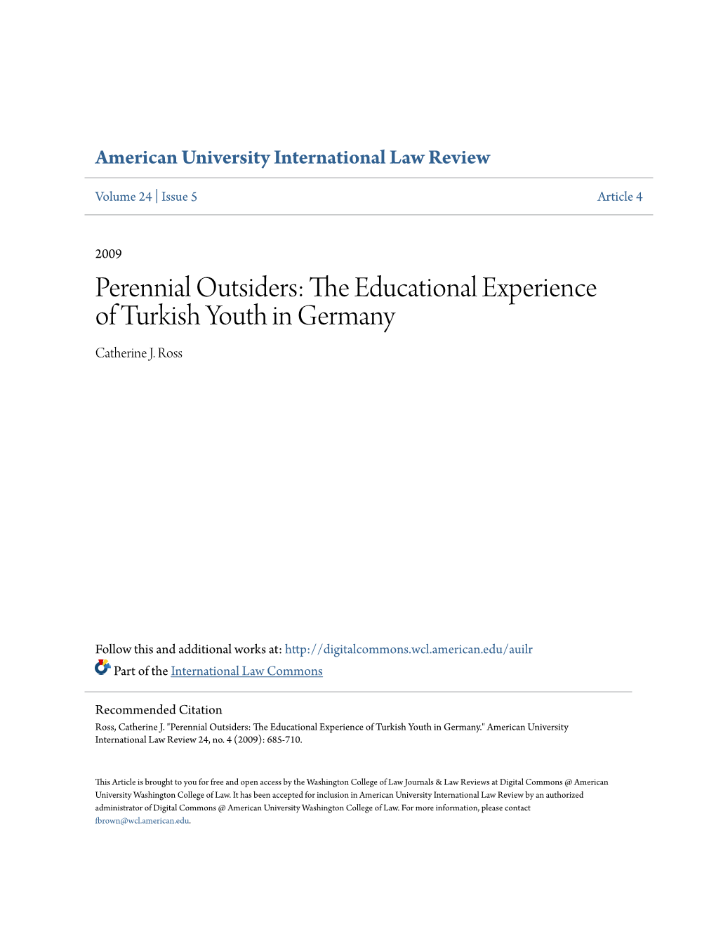 Perennial Outsiders: the Educational Experience of Turkish Youth in Germany