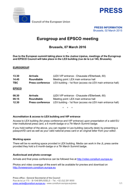 Media Advisory, Eurogroup, 7 March 2016