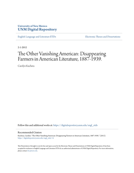 The Other Vanishing American: Disappearing Farmers in American Literature, 1887-1939