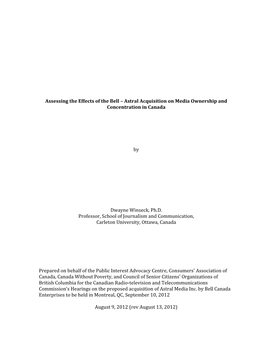 Assessing the Effects of the Bell – Astral Acquisition on Media Ownership and Concentration in Canada