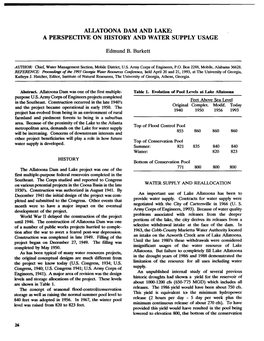 ALLATOONA DAM and LAKE: a PERSPECTIVE on Mstory and WATER SUPPLY USAGE