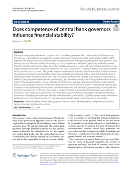 Does Competence of Central Bank Governors Infuence Fnancial Stability? Peterson K