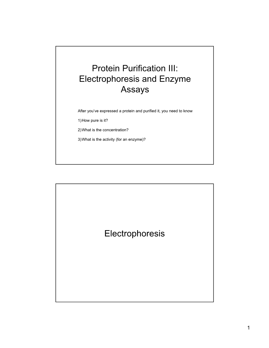 Protein Purification III: Electrophoresis and Enzyme Assays Electrophoresis