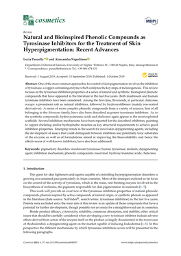 Natural and Bioinspired Phenolic Compounds As Tyrosinase Inhibitors for the Treatment of Skin Hyperpigmentation: Recent Advances