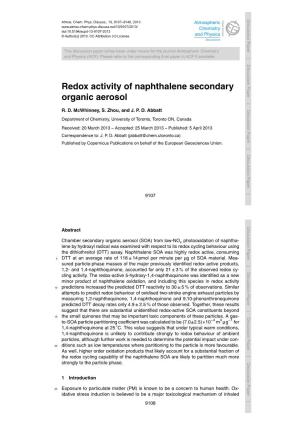 Redox Activity of Naphthalene Secondary Organic Aerosol R