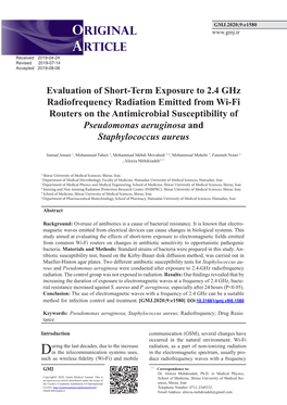 Evaluation of Short-Term Exposure to 2.4 Ghz Radiofrequency Radiation