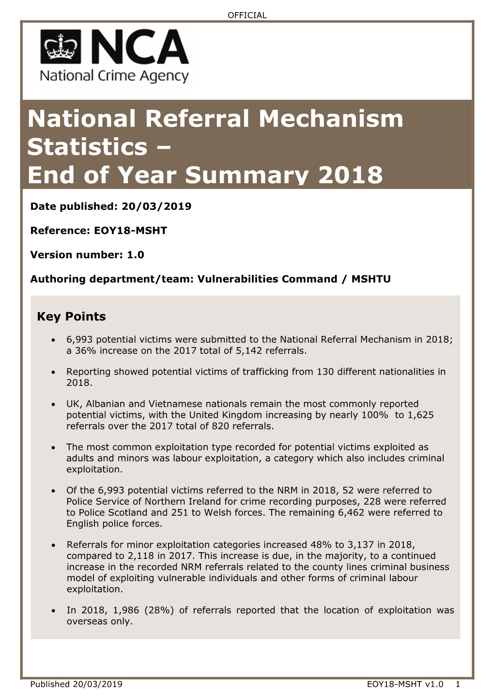 National Referral Mechanism Statistics