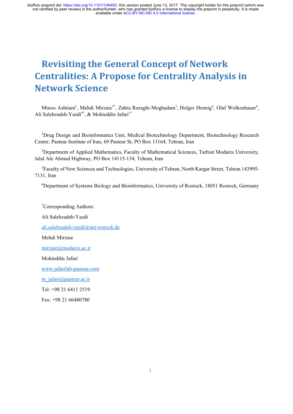 A Propose for Centrality Analysis in Network Science