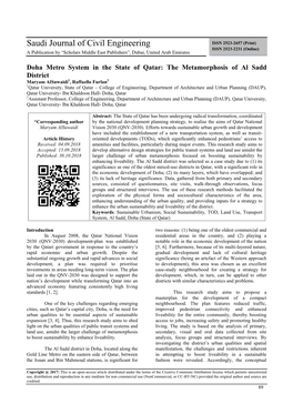 Doha Metro System in the State of Qatar the Metamorphosis of Al