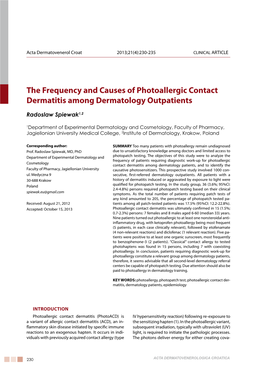 The Frequency and Causes of Photoallergic Contact Dermatitis Among Dermatology Outpatients