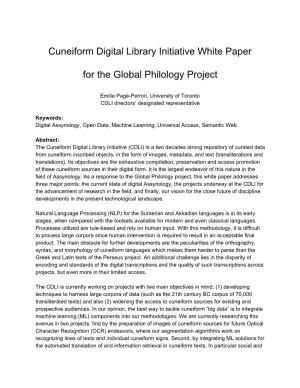 Cuneiform Digital Library Initiative White Paper for the Global