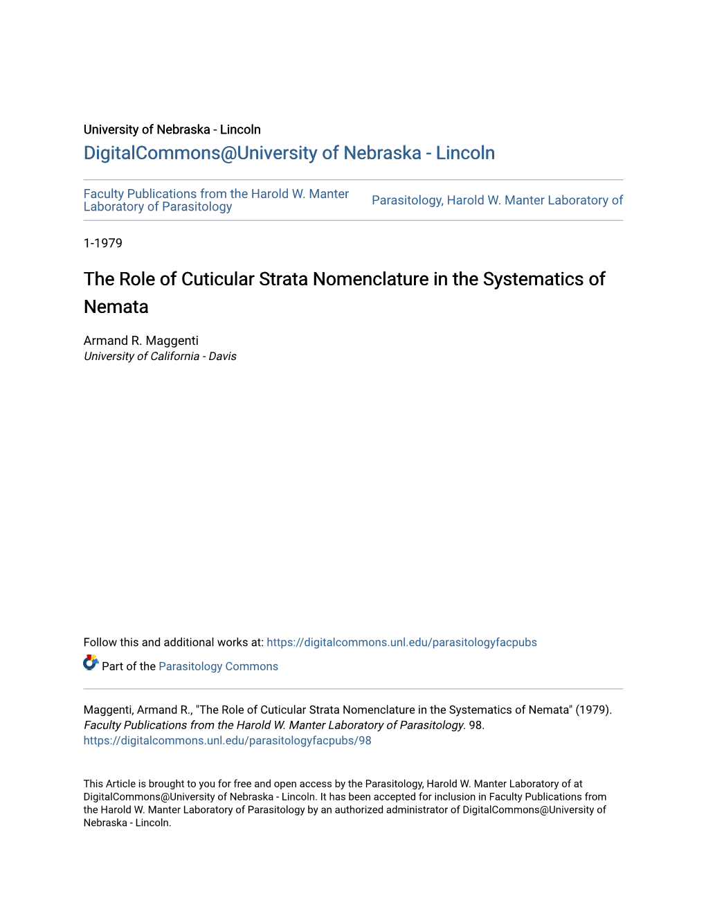 The Role of Cuticular Strata Nomenclature in the Systematics of Nemata