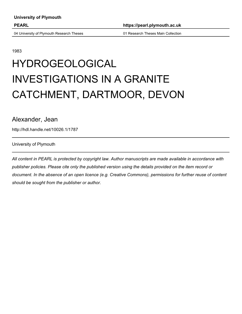 •4 HYDROGEOLOGICAL INVESTIGATIONS in a GRANITE