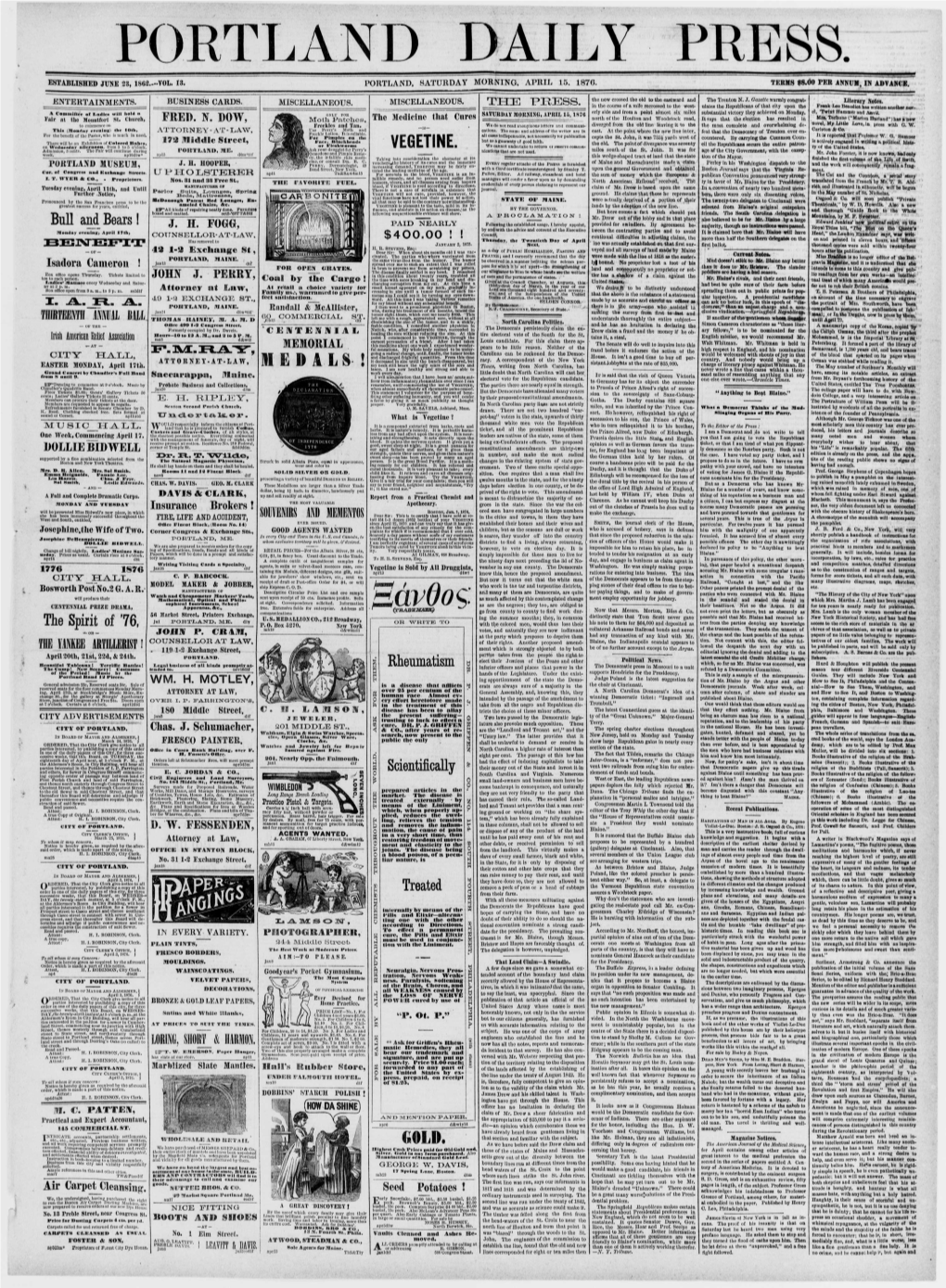 Portland Daily Press: April 15, 1876