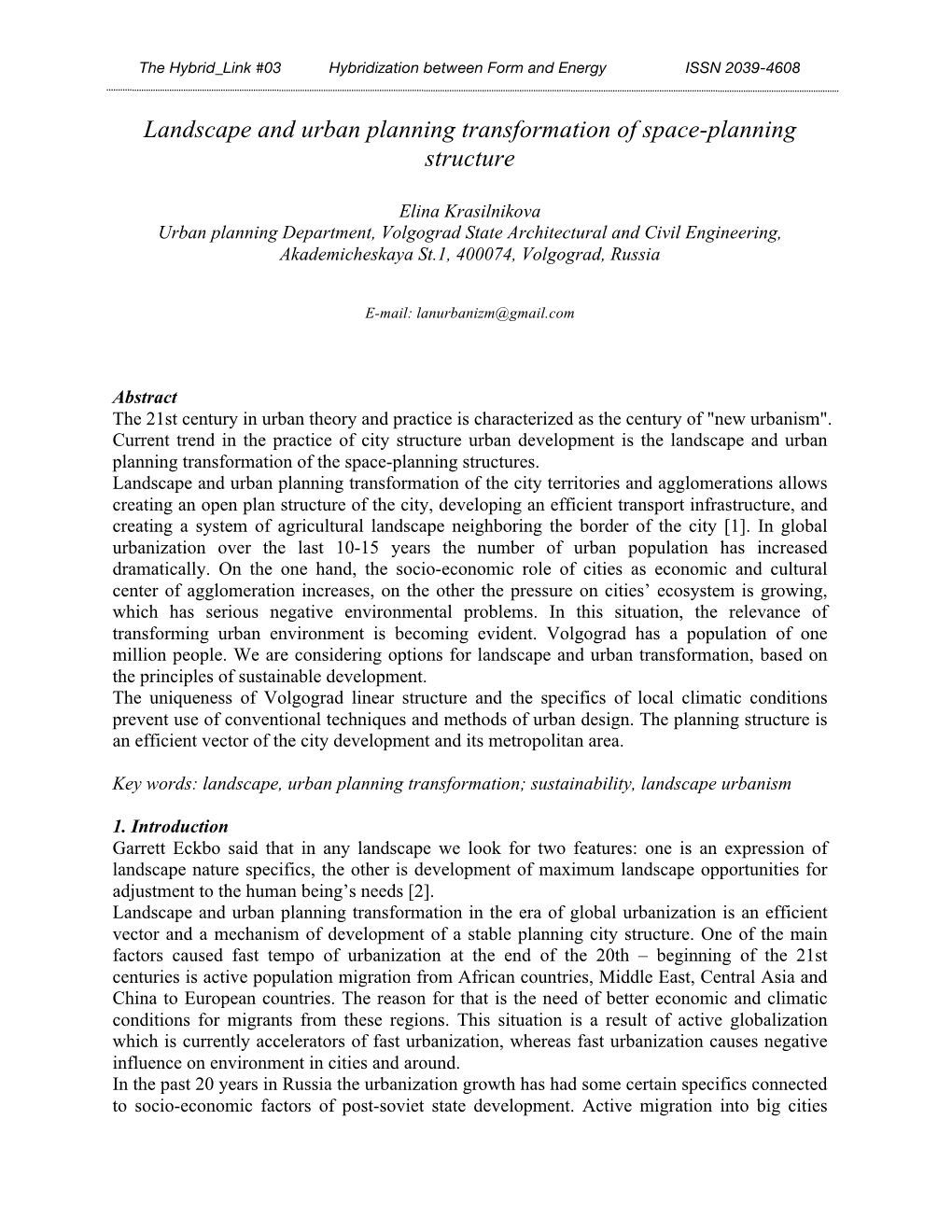 Landscape and Urban Planning Transformation of Space-Planning Structure