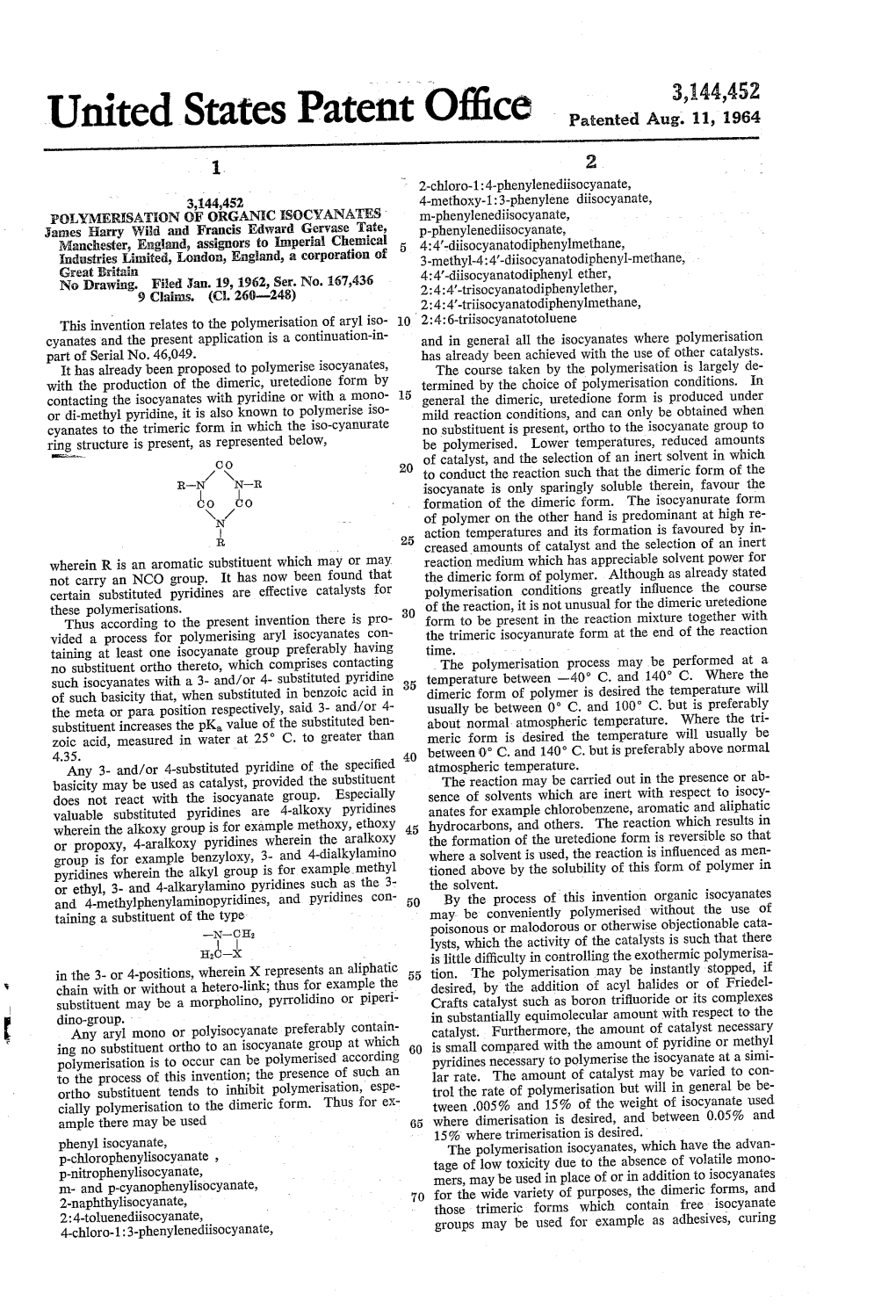 United States Patent Office Patented Aug