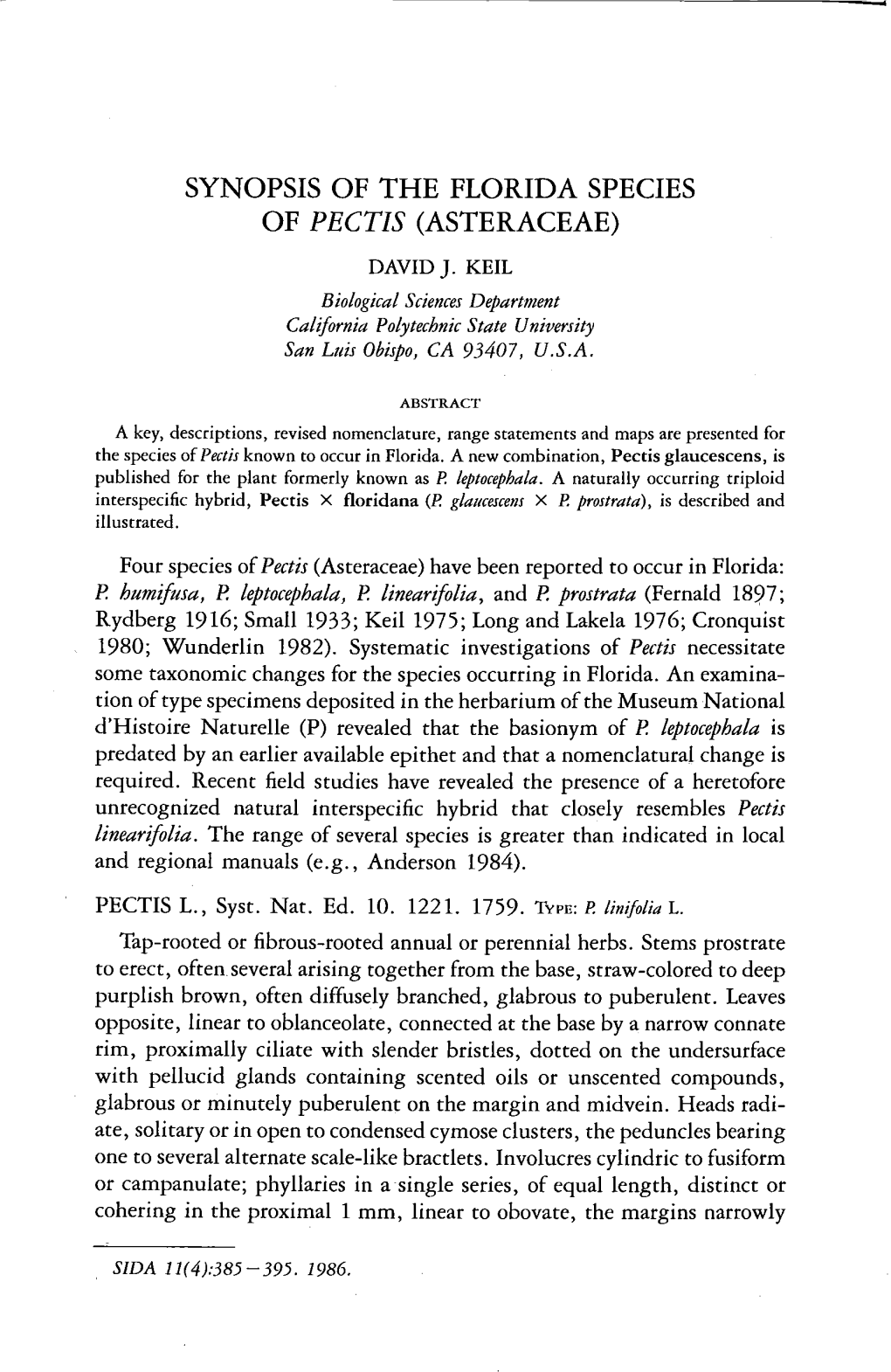 Synopsis of the Florida Species of Pectis (Asteraceae)