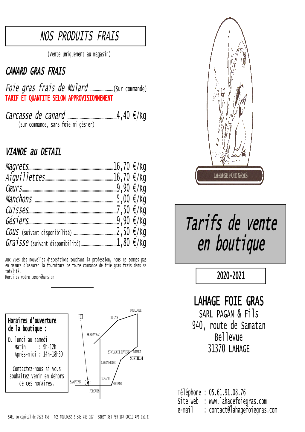 Tarifs Magasin 2020-2021