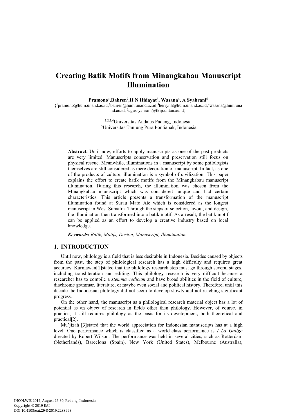 Creating Batik Motifs from Minangkabau Manuscript Illumination