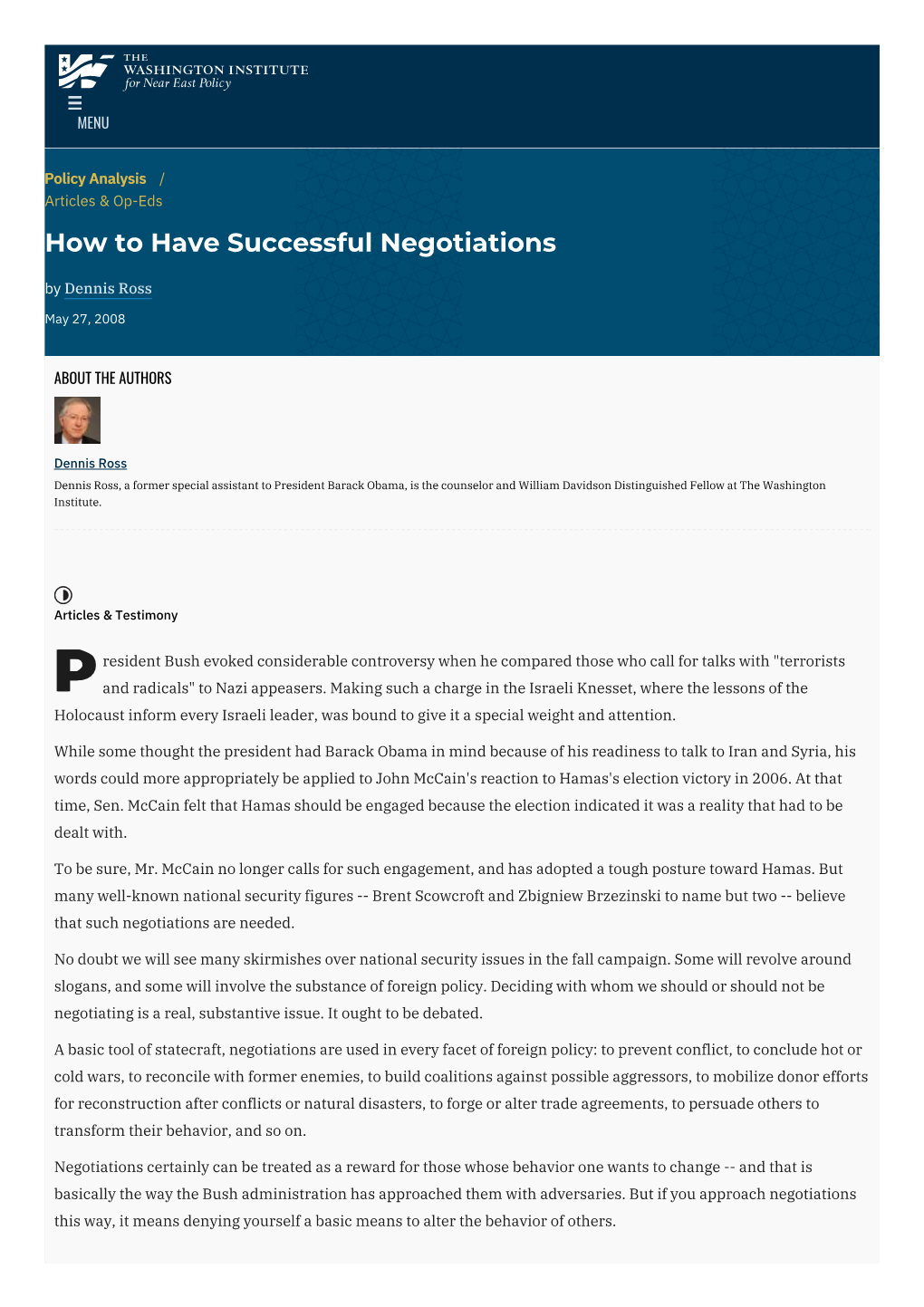 How to Have Successful Negotiations | the Washington Institute