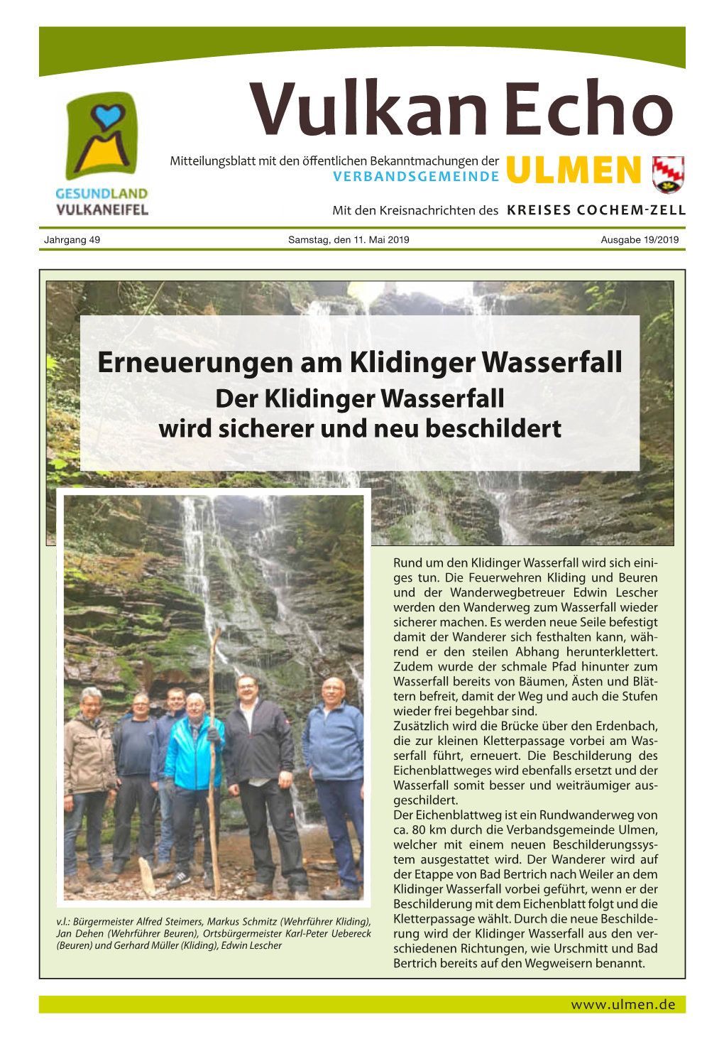 Vulkan Echo Mitteilungsblatt Mit Den Öffentlichen Bekanntmachungen Der Verbandsgemeinde Ulmen Mit Den Kreisnachrichten Des Kreises Cochem-Zell