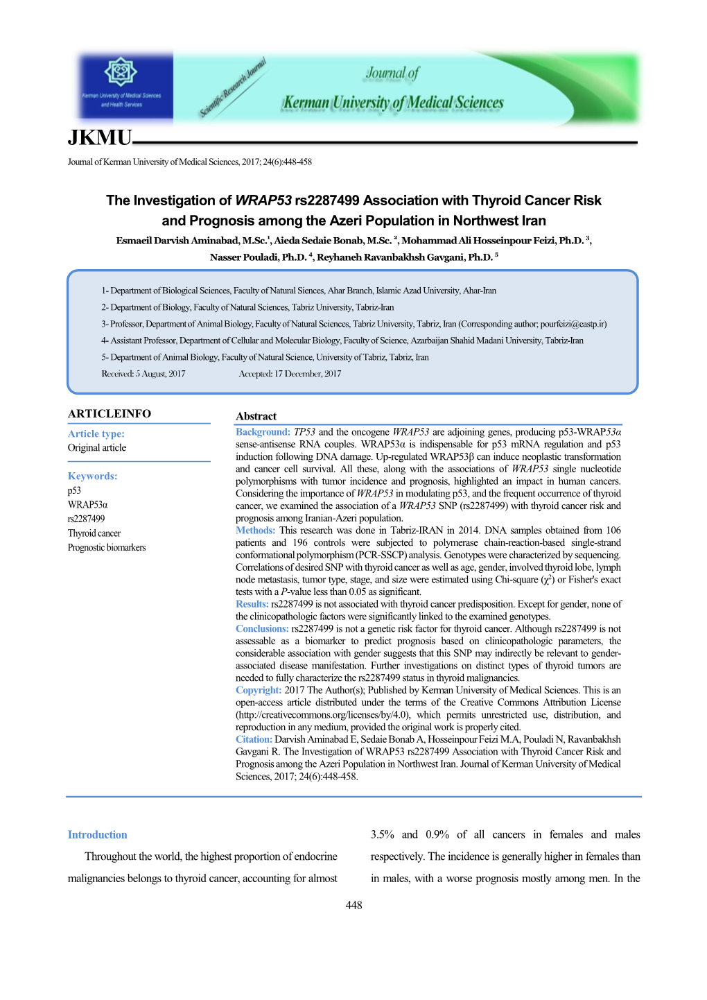 The Investigation of WRAP53 Rs2287499 Association with Thyroid