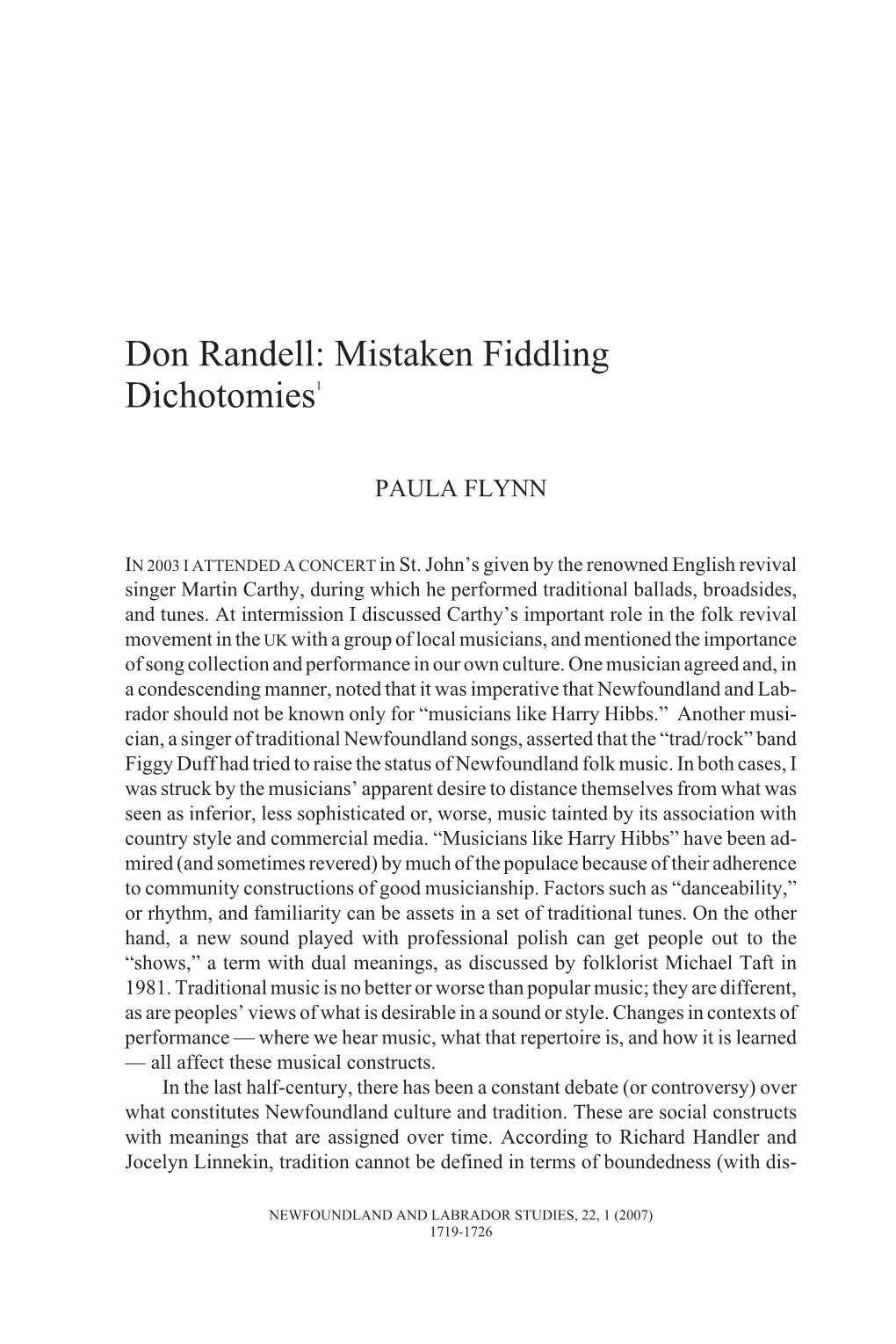 Don Randell: Mistaken Fiddling Dichotomies1