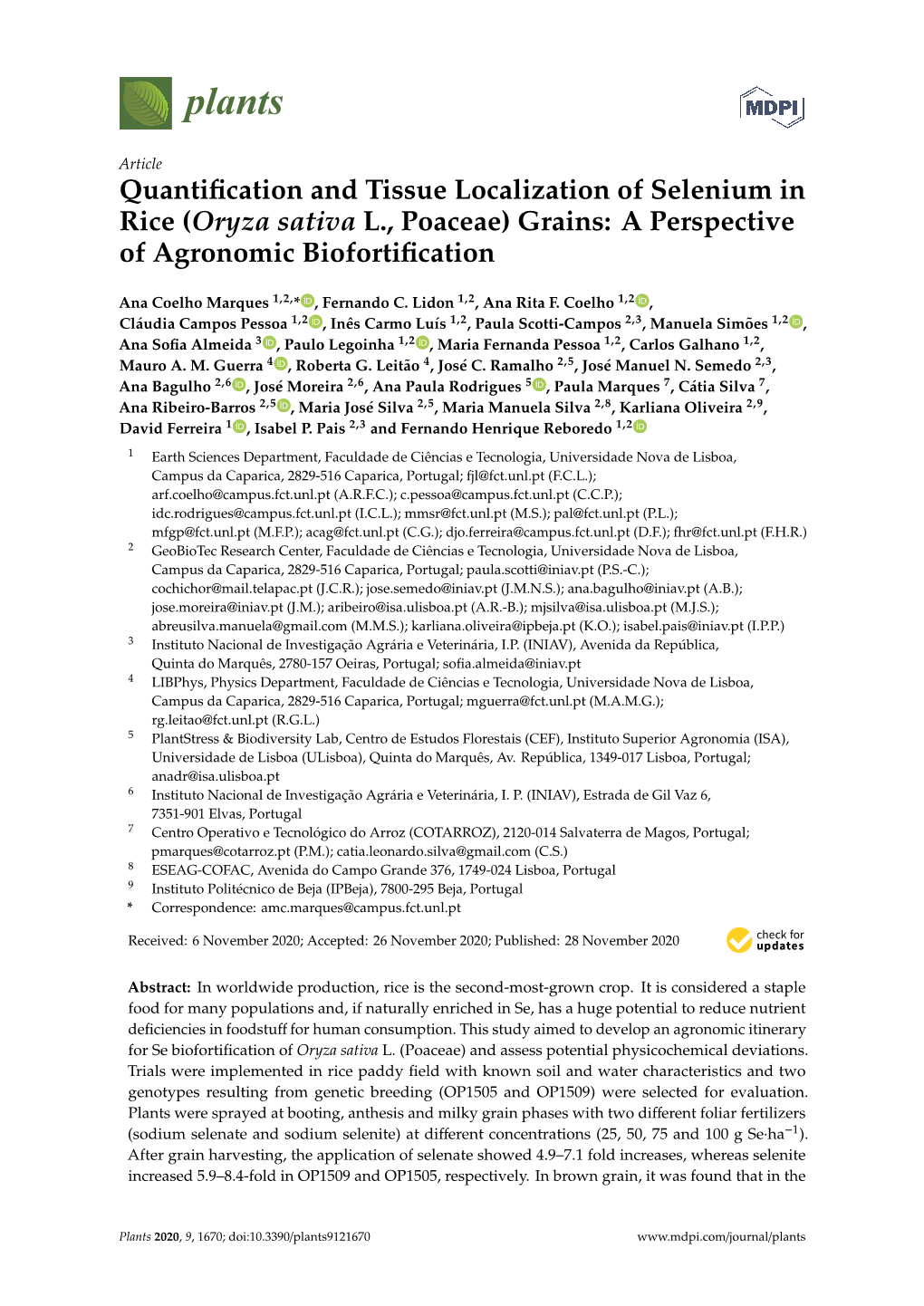 Quantification and Tissue Localization of Selenium in Rice