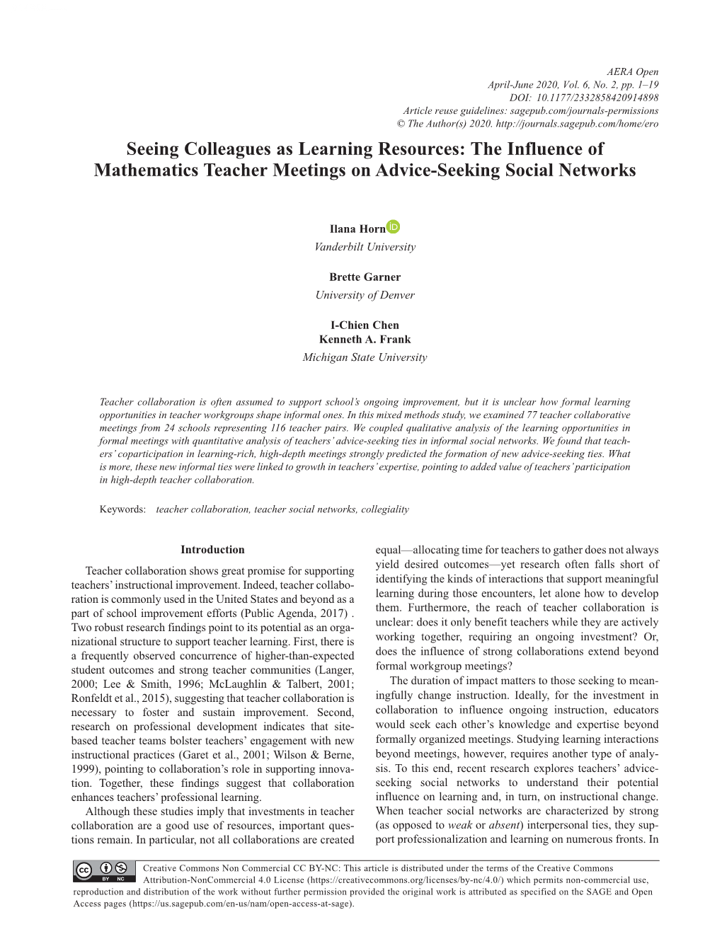 The Influence of Mathematics Teacher Meetings on Advice-Seeking Social Networks