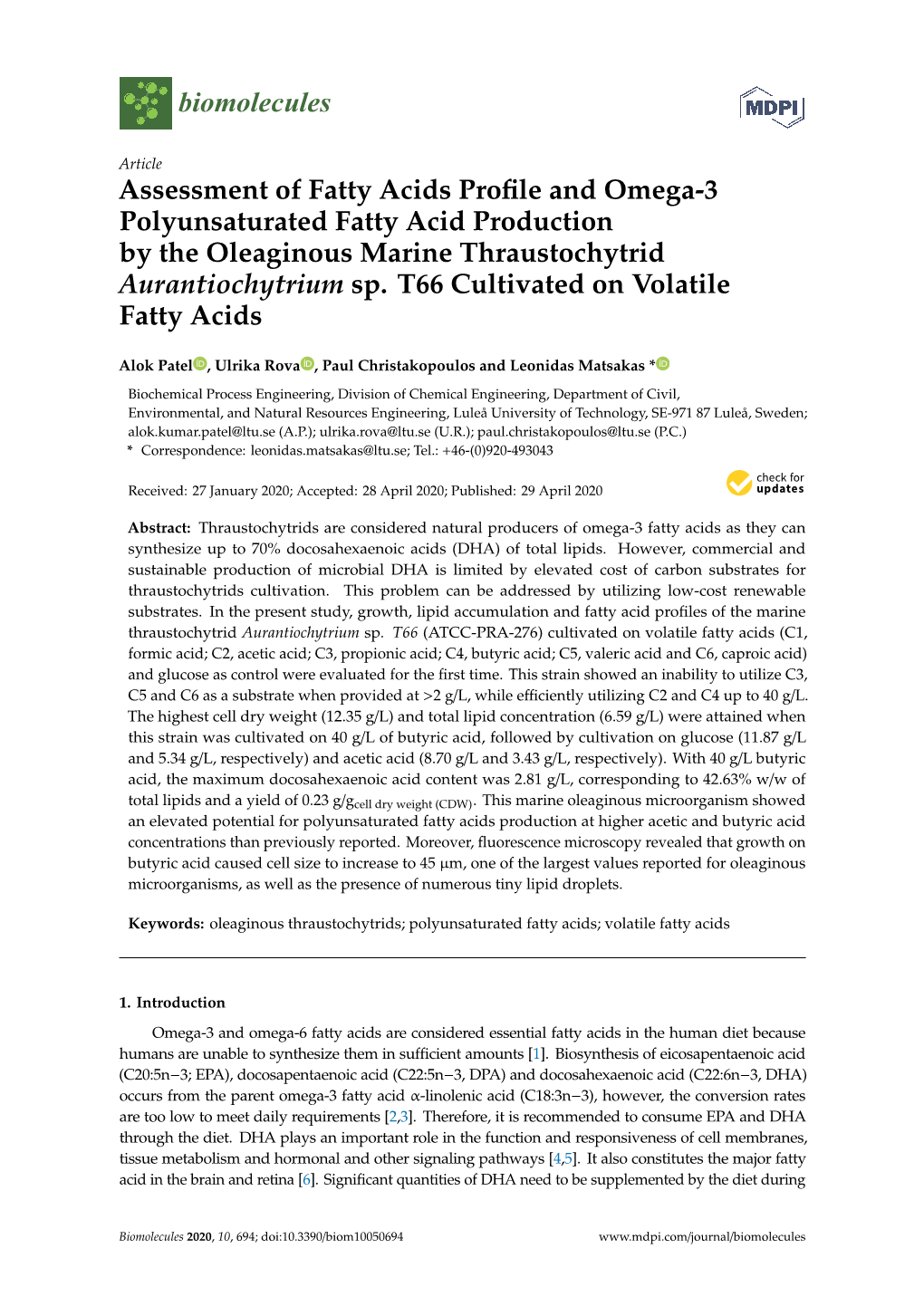 Assessment of Fatty Acids Profile and Omega-3 Polyunsaturated Fatty