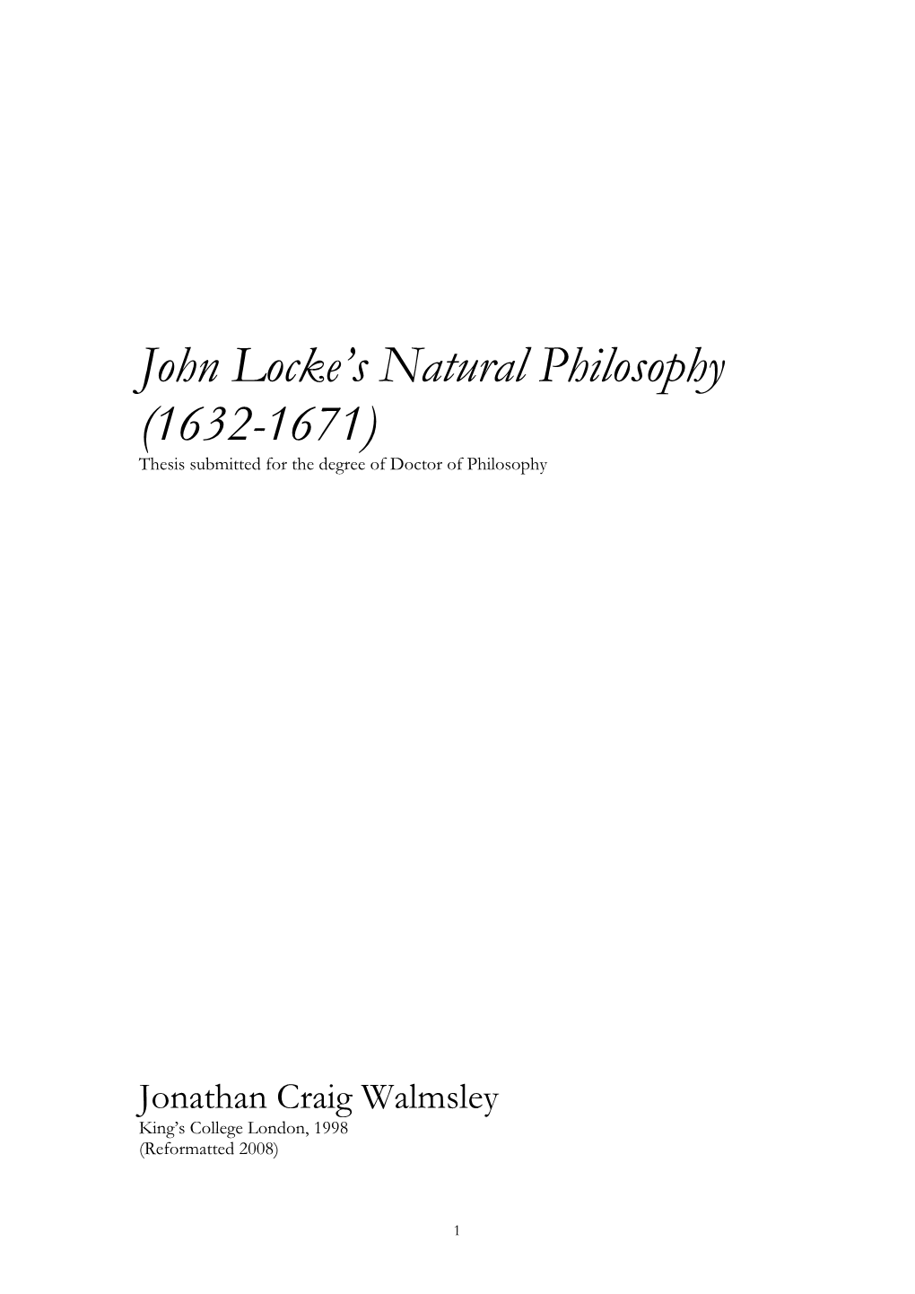 John Locke's Natural Philosophy (1632-1671)