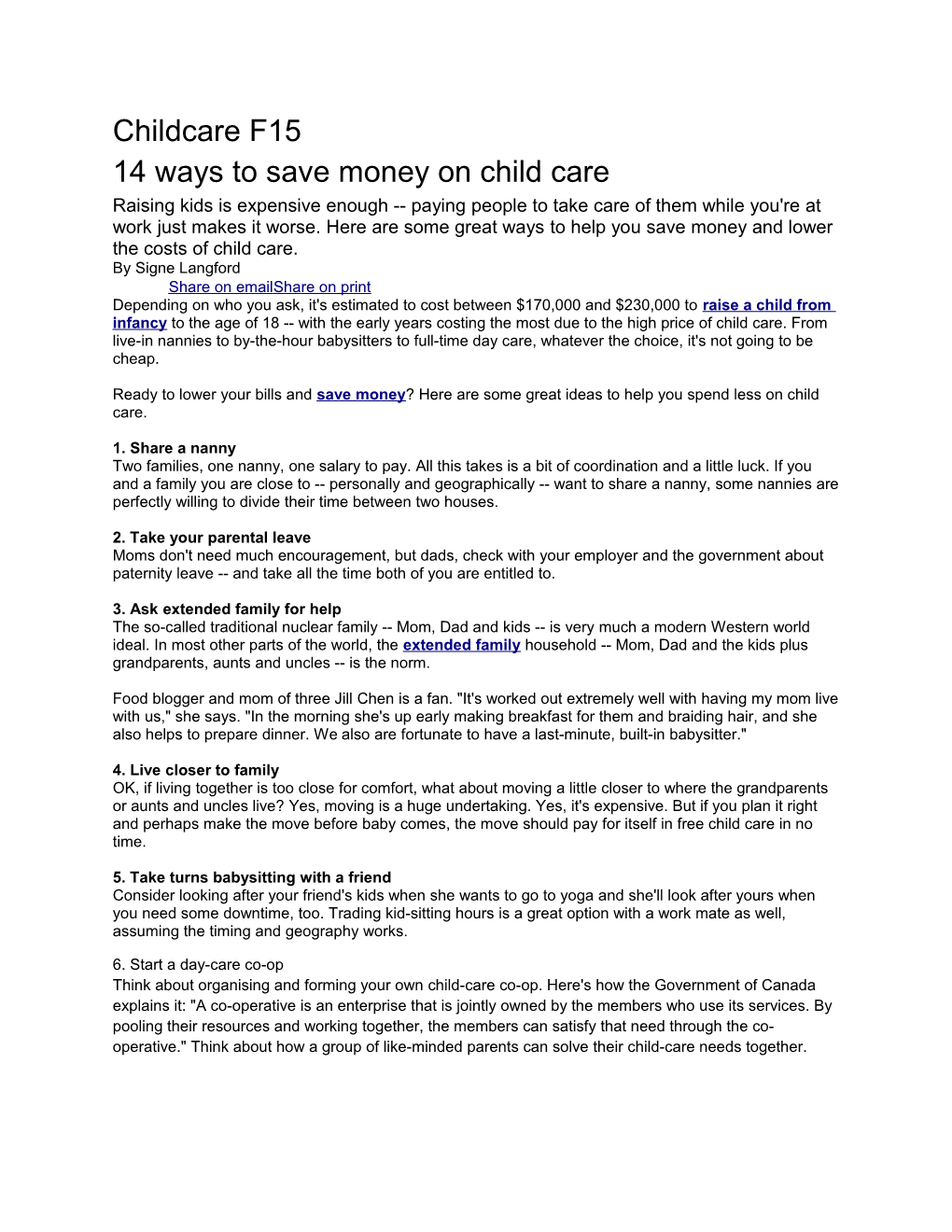 14 Ways to Save Money on Child Care