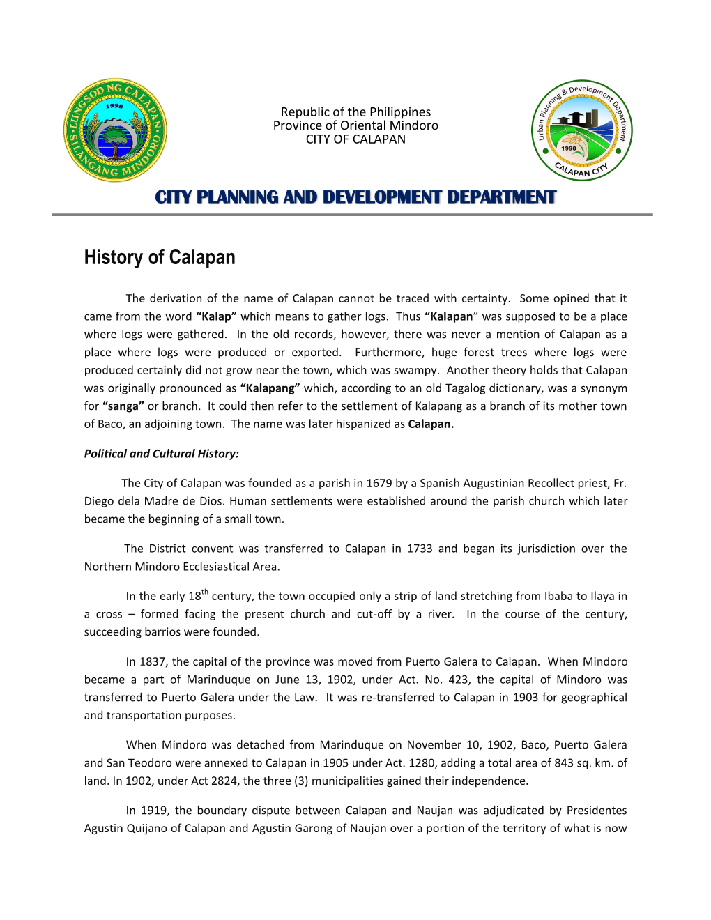 History of Calapan