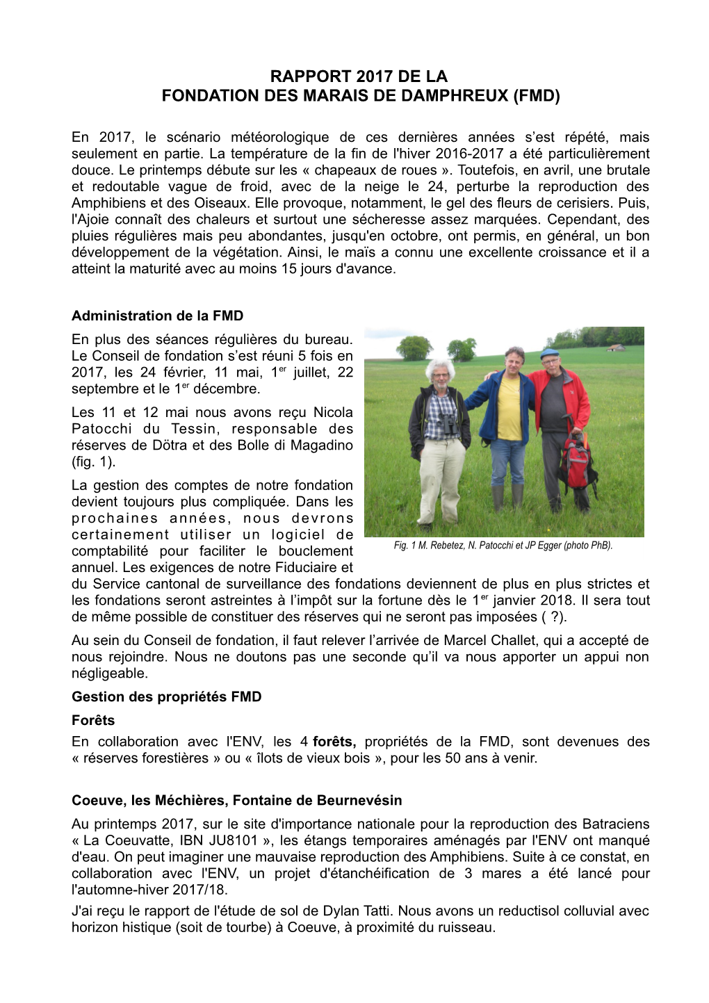 Rapport 2017 De La Fondation Des Marais De Damphreux (Fmd)