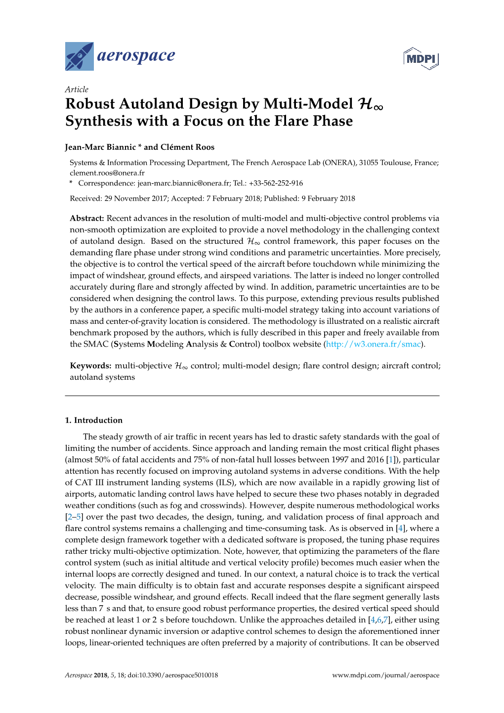 Robust Autoland Design by Multi-Model H Synthesis with A