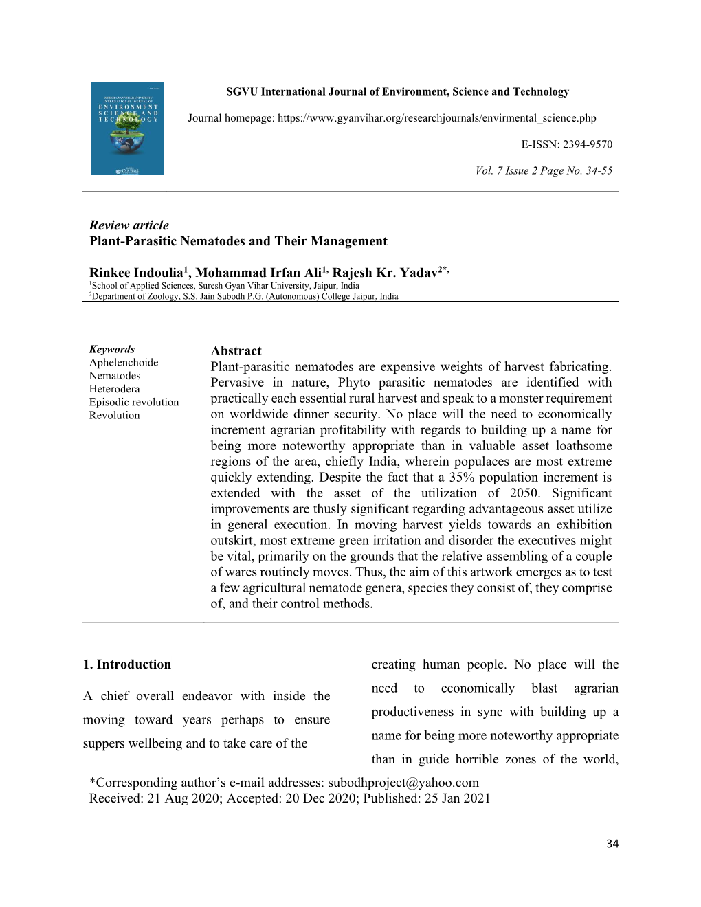 Review Article Plant-Parasitic Nematodes and Their Management