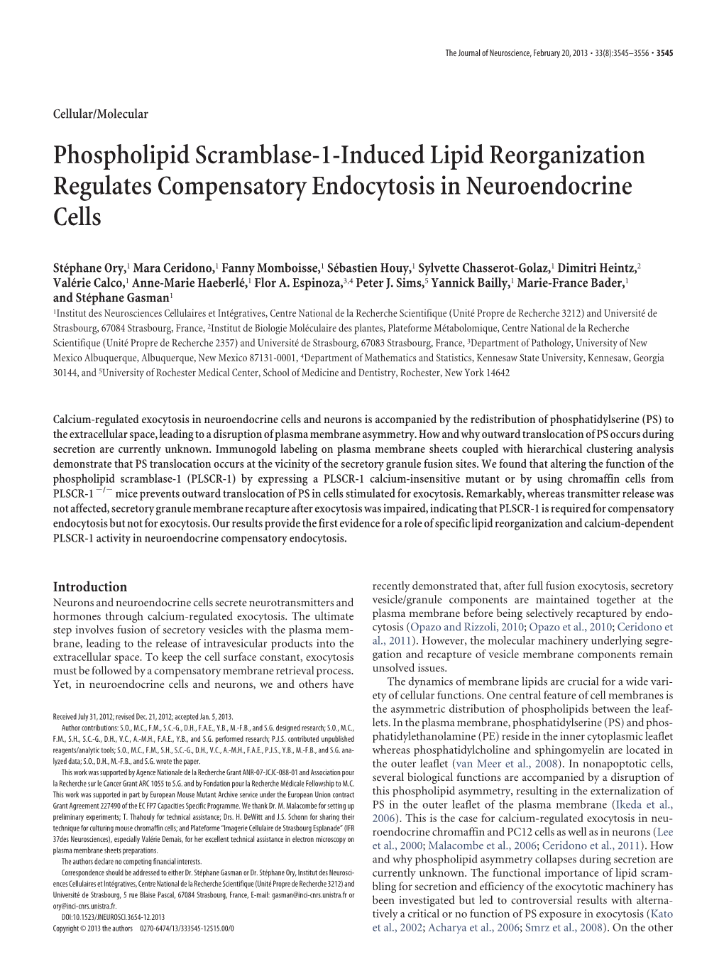 Phospholipid Scramblase-1-Induced Lipid Reorganization Regulates Compensatory Endocytosis in Neuroendocrine Cells