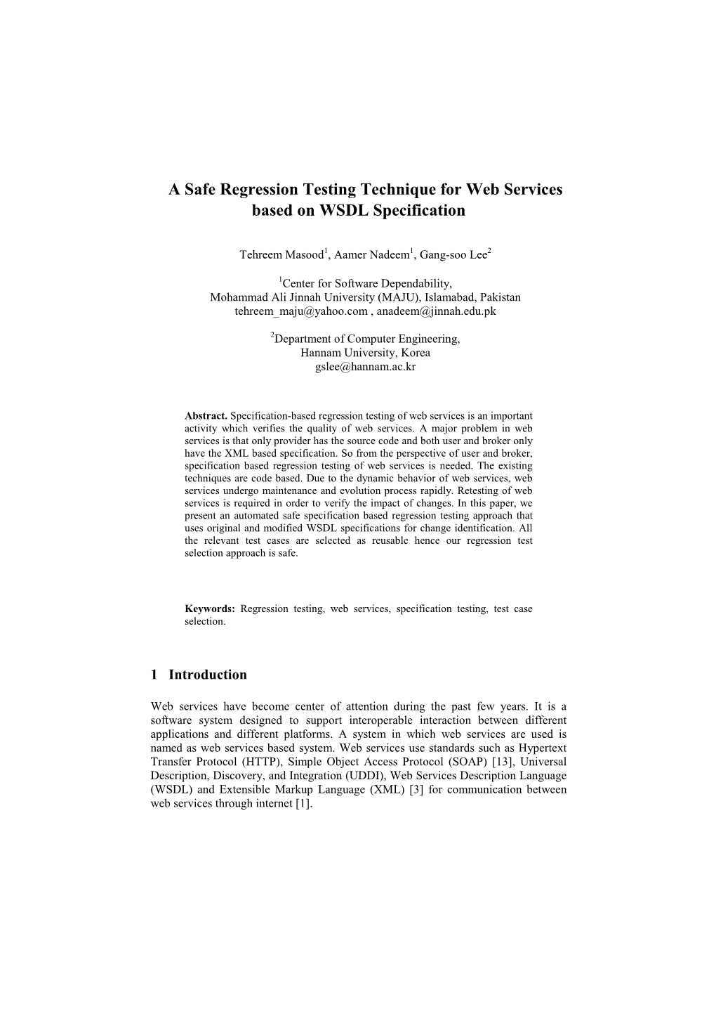 A Safe Regression Testing Technique for Web Services Based on WSDL Specification