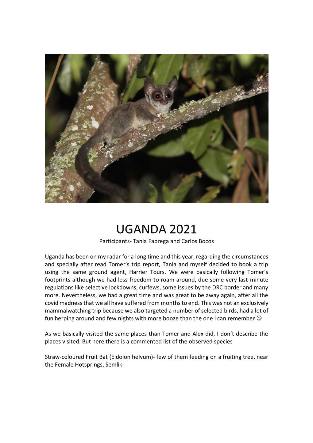 UGANDA 2021 Participants- Tania Fabrega and Carlos Bocos