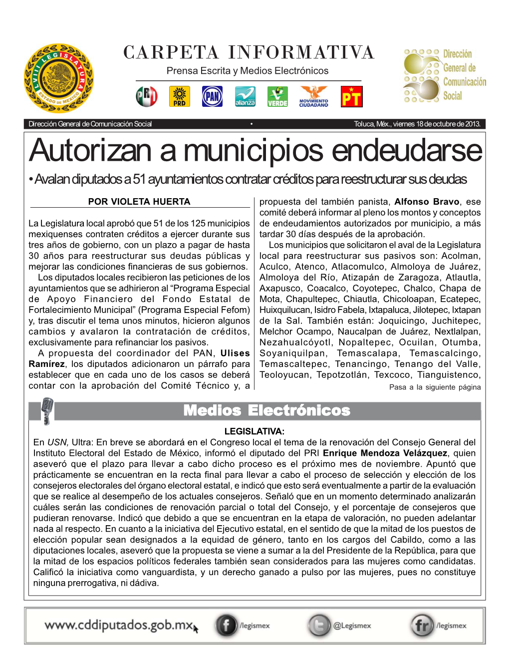 Autorizan a Municipios Endeudarse • Avalan Diputados a 51 Ayuntamientos Contratar Créditos Para Reestructurar Sus Deudas