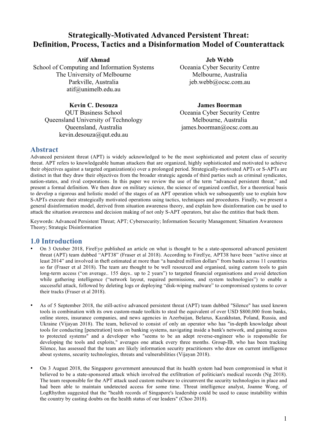 Strategically-Motivated Advanced Persistent Threat: Definition, Process, Tactics and a Disinformation Model of Counterattack