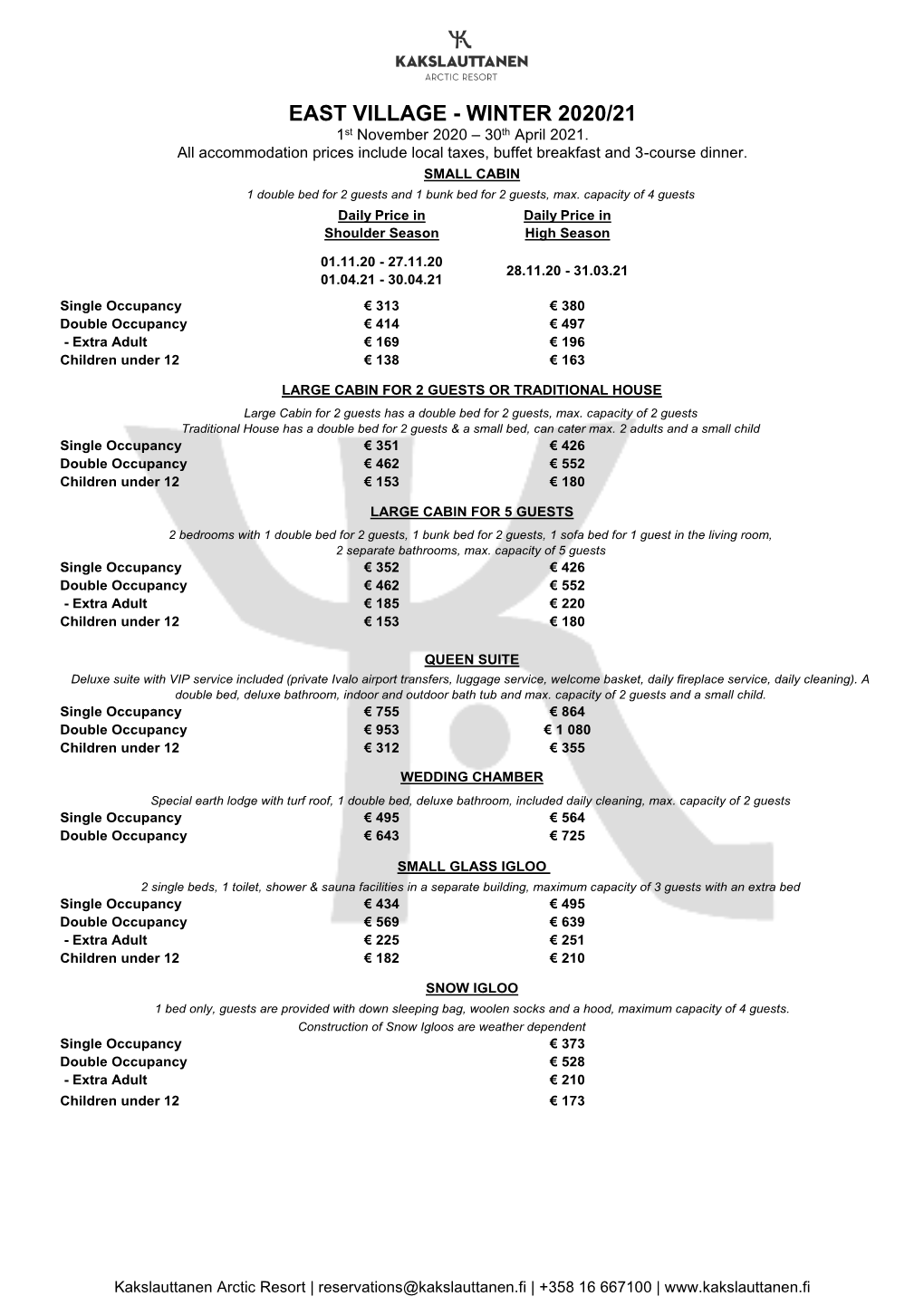 EAST VILLAGE - WINTER 2020/21 1St November 2020 – 30Th April 2021