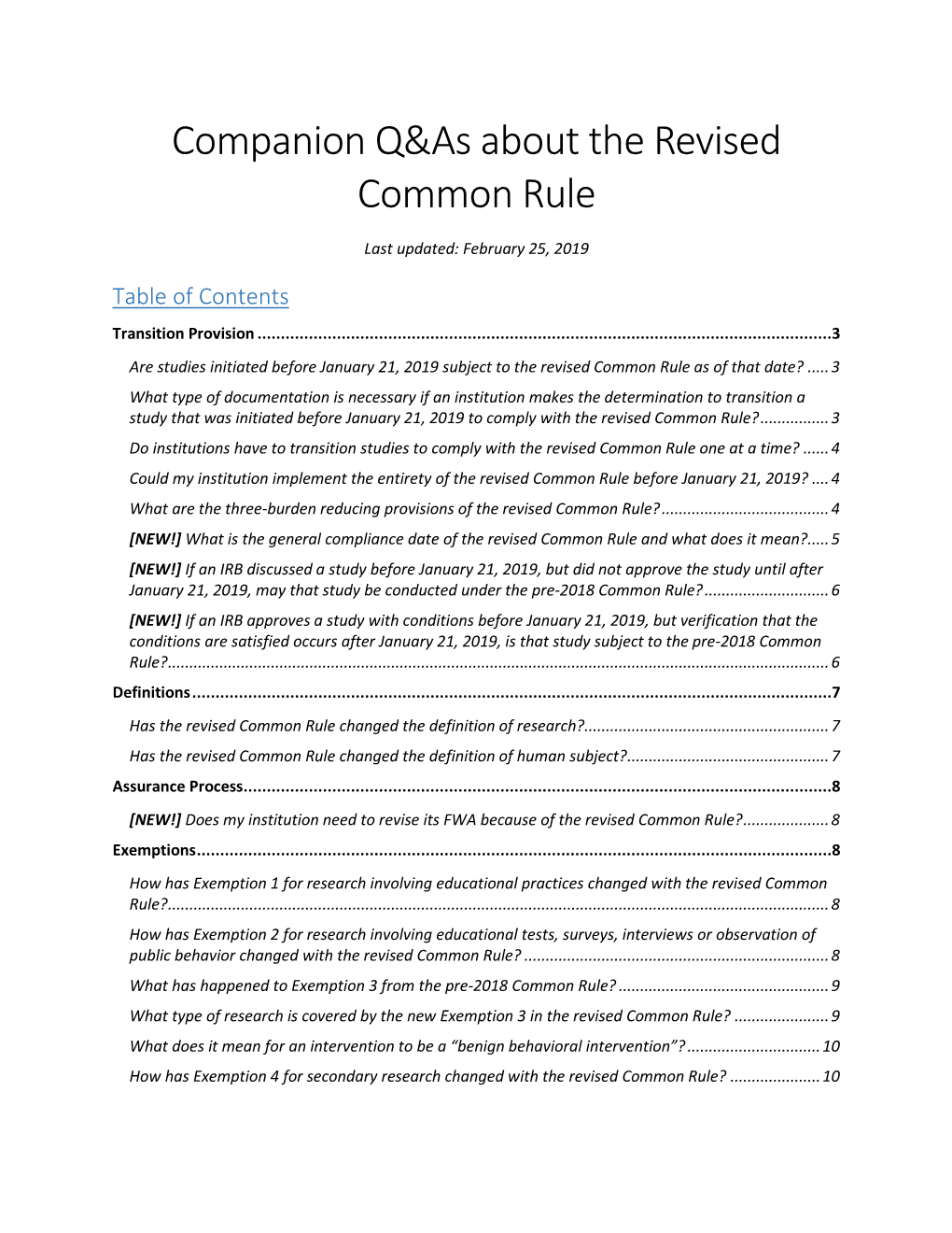 Revised Common Rule Q&As