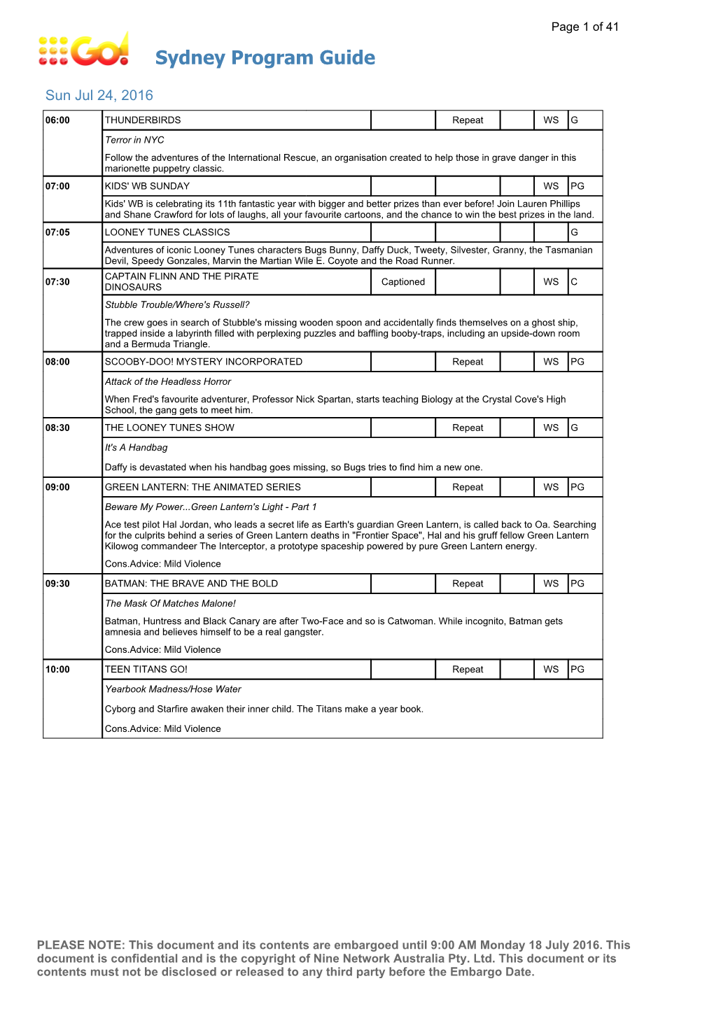 Sydney Program Guide