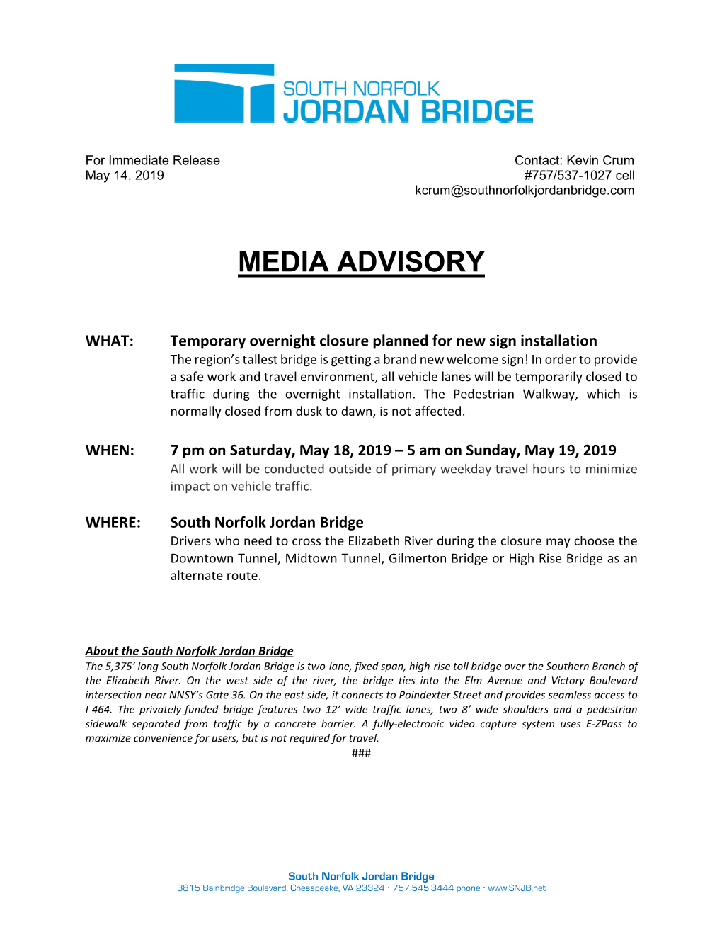 Media Advisory