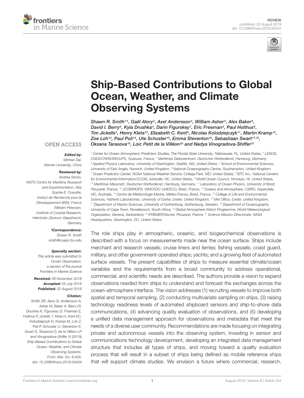 Ship-Based Contributions to Global Ocean, Weather, and Climate Observing Systems