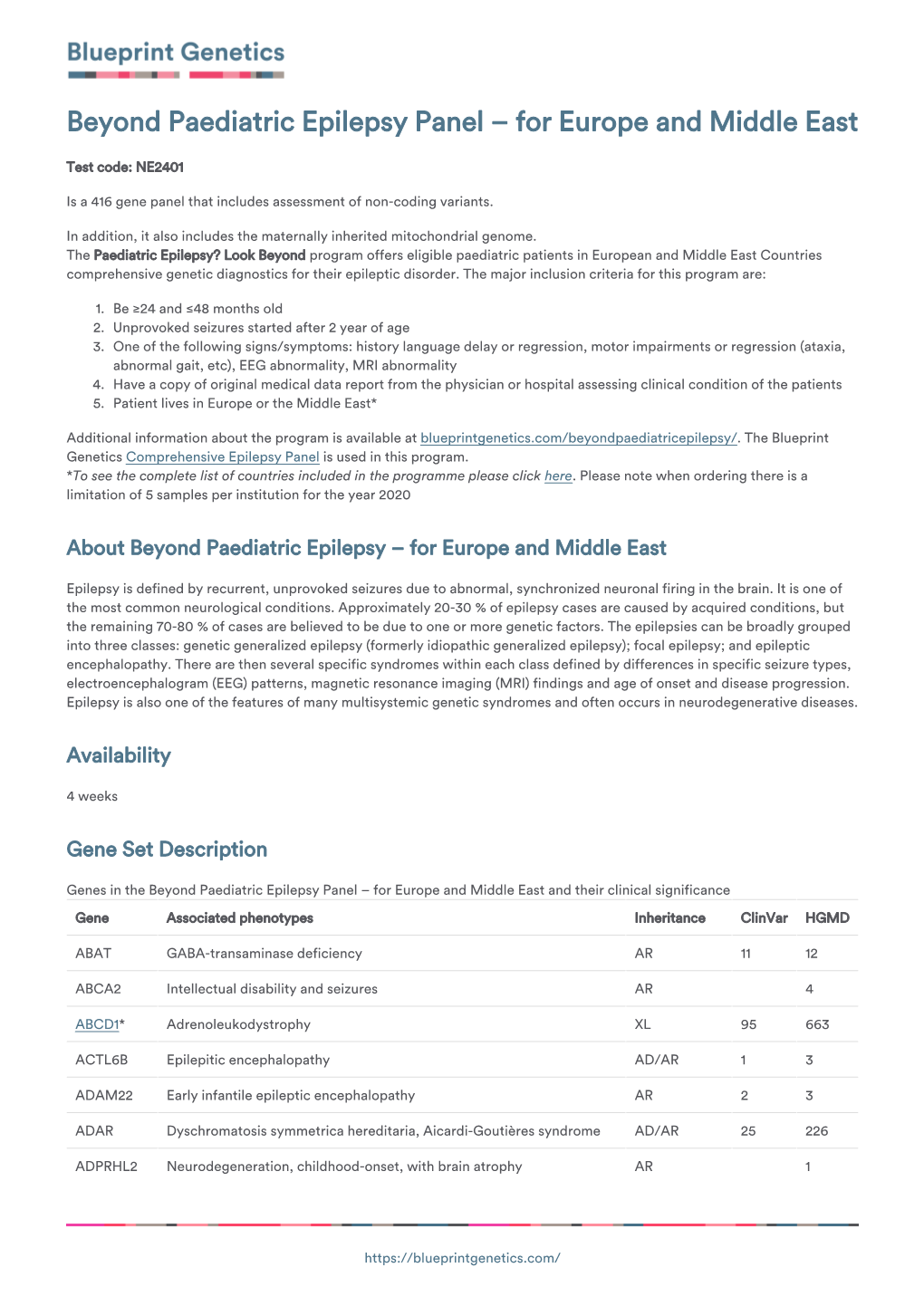 Blueprint Genetics Beyond Paediatric Epilepsy Panel – for Europe And