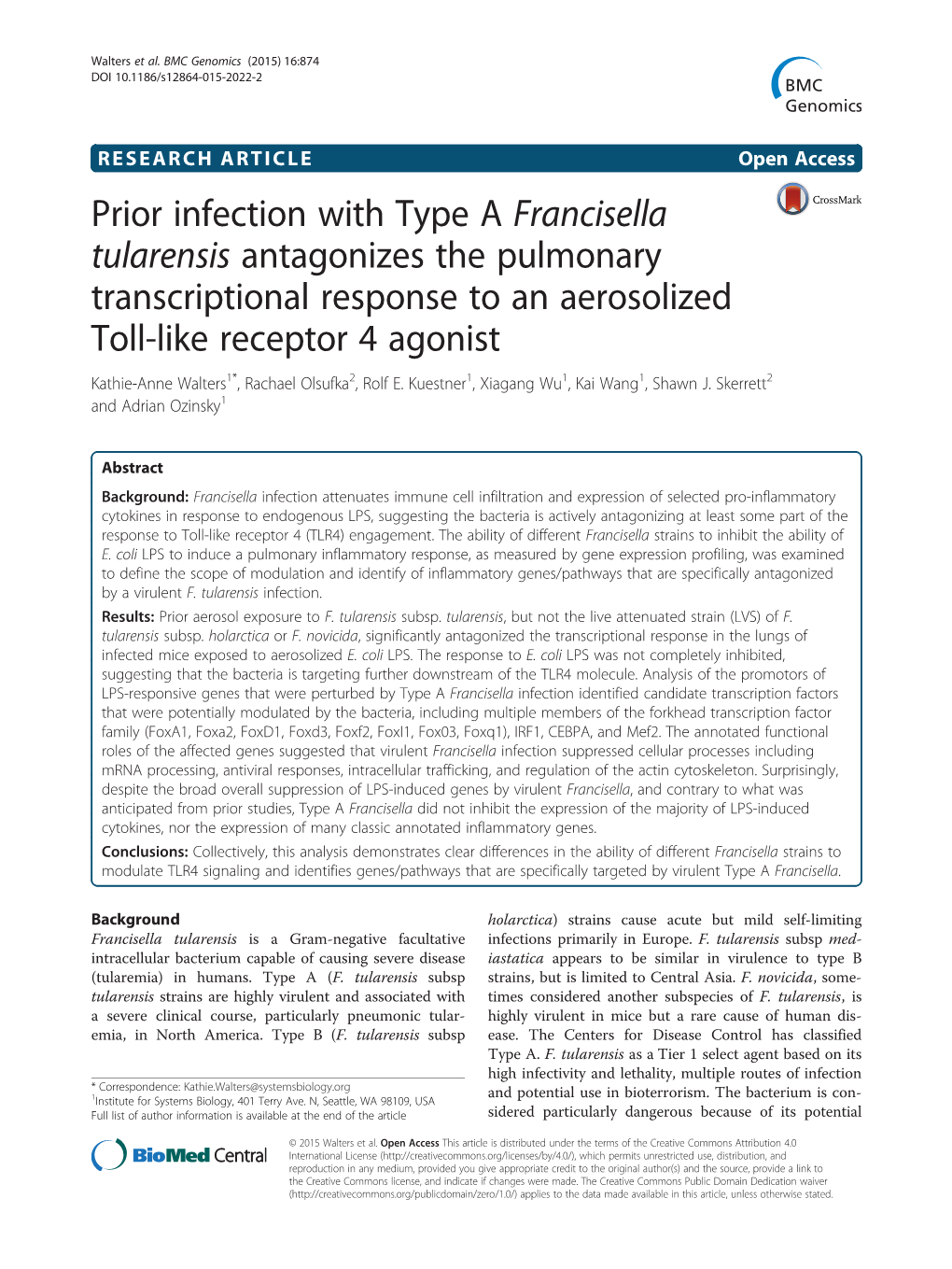 Prior Infection with Type a Francisella Tularensis Antagonizes The