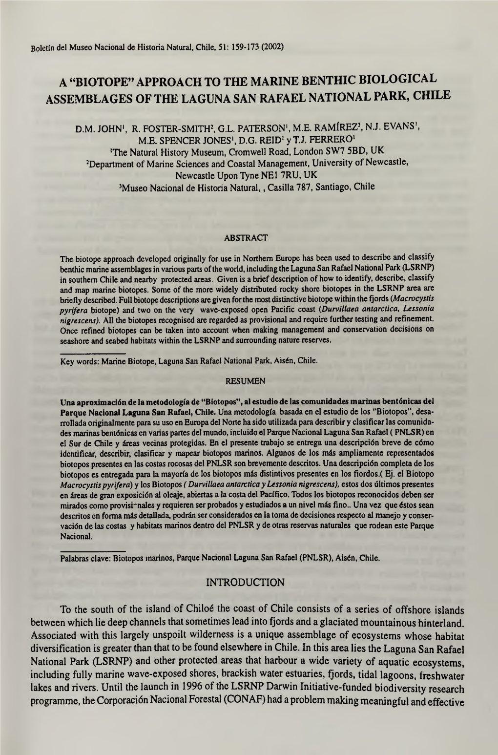 A “Biotope” Approach to the Marine Benthic Biological Assemblages of the Laguna San Rafael National Park, Chile