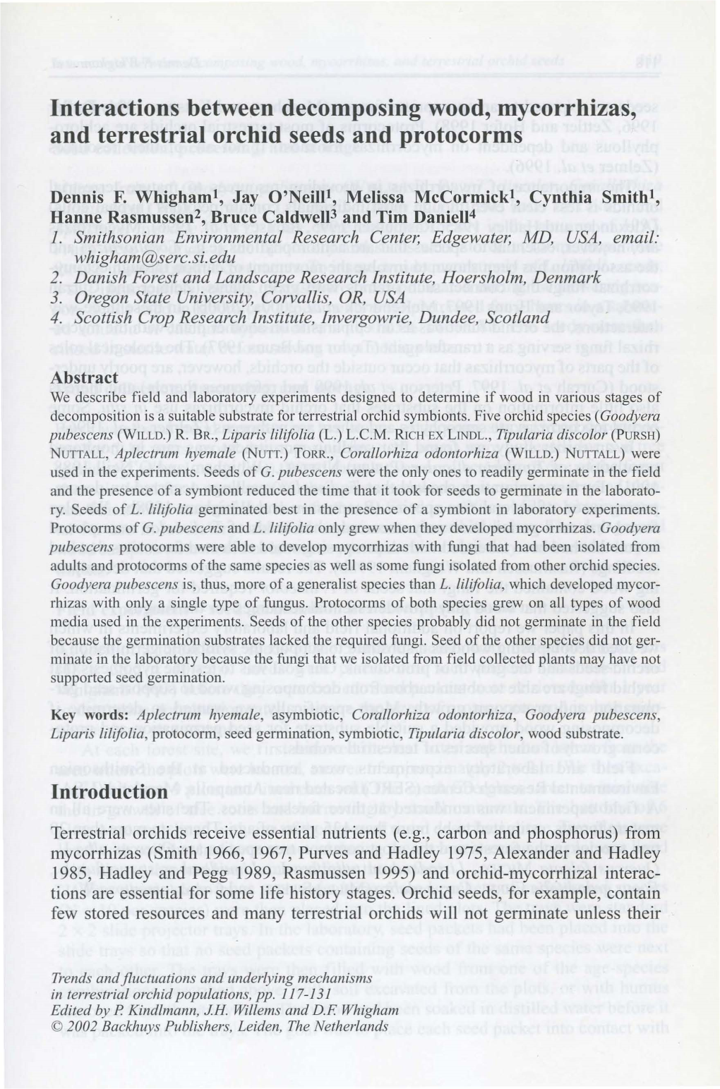 Interactions Between Decomposing Wood, Mycorrhizas, and Terrestrial Orchid Seeds and Protocorms